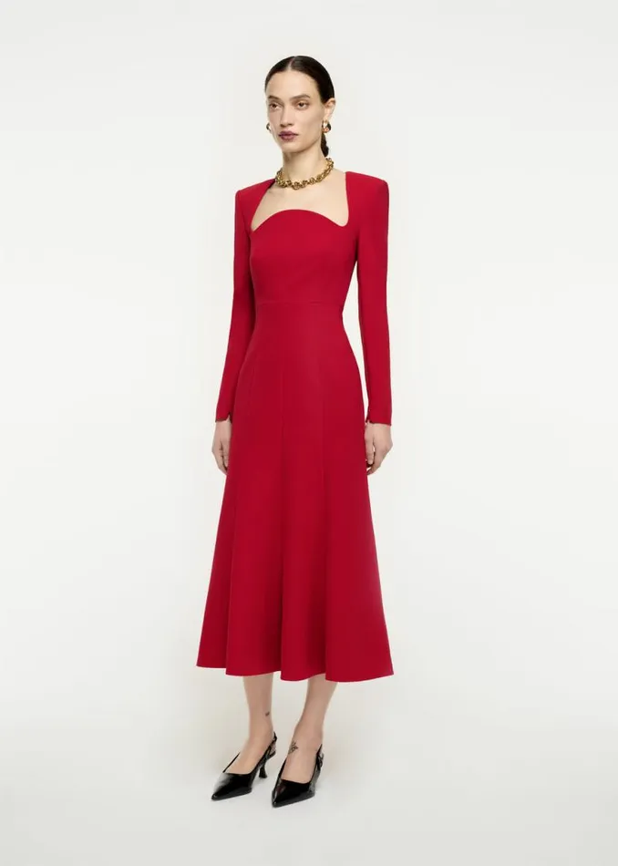 Women Dresses Roland Mouret Long Sleeve Moon Fluted Midi Dress
