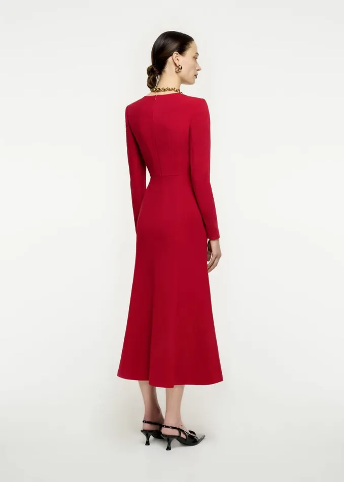 Women Dresses Roland Mouret Long Sleeve Moon Fluted Midi Dress
