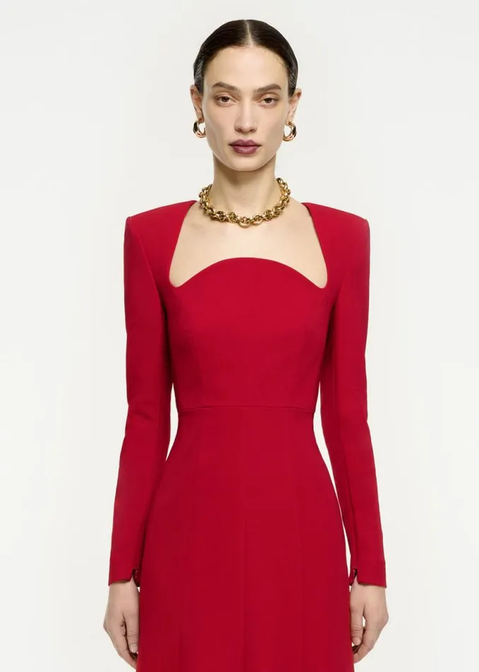 Women Dresses Roland Mouret Long Sleeve Moon Fluted Midi Dress