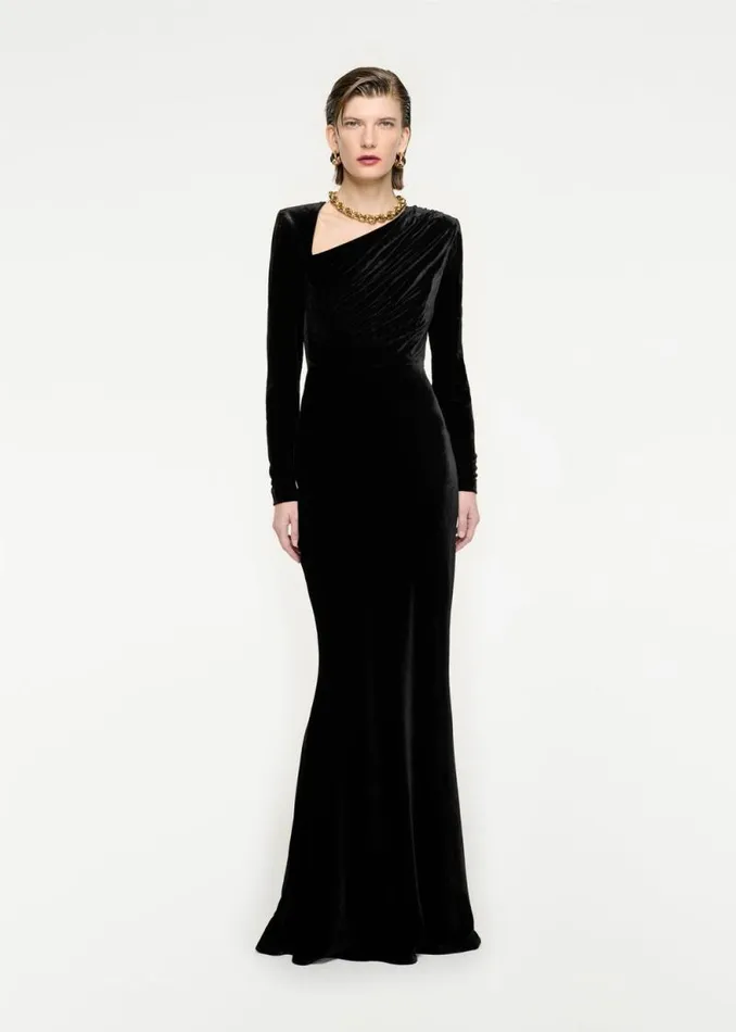 Women Dresses Roland Mouret Long Sleeve Velvet Maxi Dress