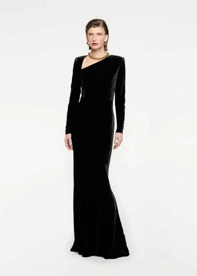 Women Dresses Roland Mouret Long Sleeve Velvet Maxi Dress