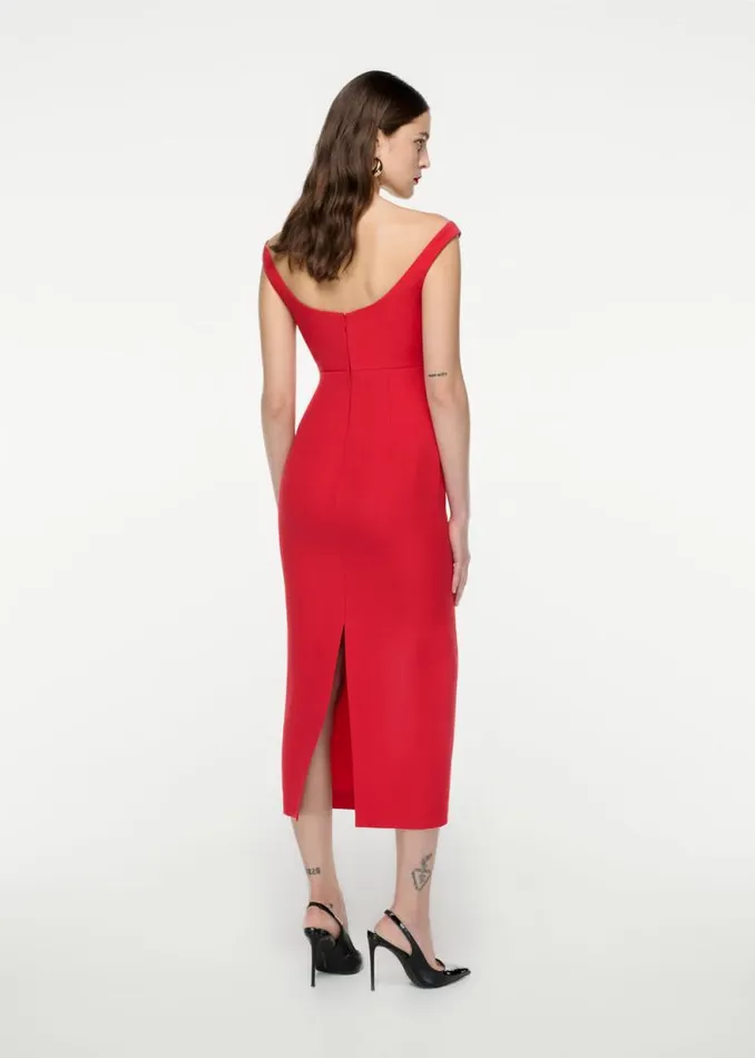 Women Dresses Roland Mouret Off Shoulder Silk Wool Diamante Midi Dress