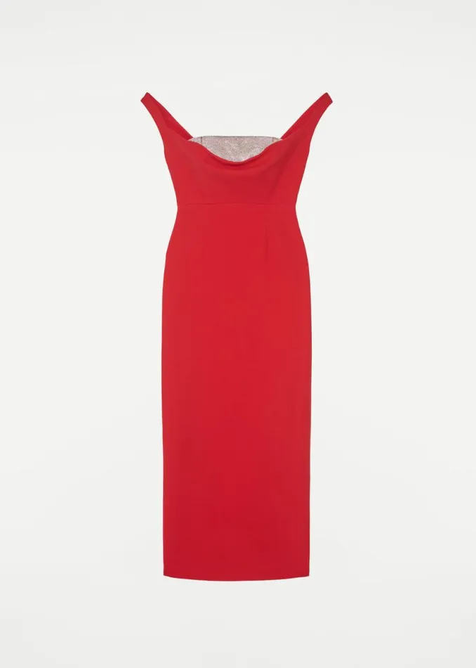 Women Dresses Roland Mouret Off Shoulder Silk Wool Diamante Midi Dress