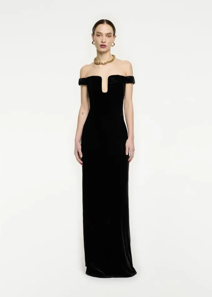Women Dresses Roland Mouret Off The Shoulder Velvet Maxi Dress