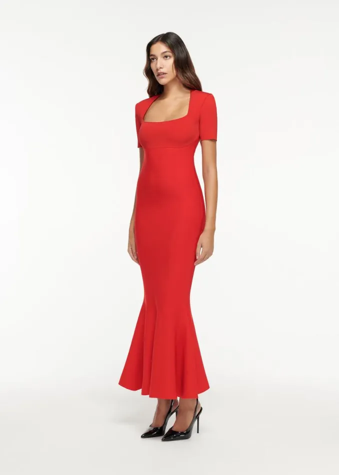Women Dresses Roland Mouret Short Sleeve Flat Knit Maxi Dress