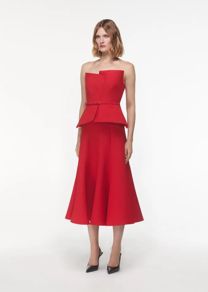 Women Dresses Roland Mouret Strapless Wool Silk Peplum Midi Dress