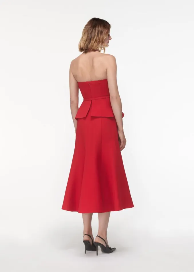 Women Dresses Roland Mouret Strapless Wool Silk Peplum Midi Dress