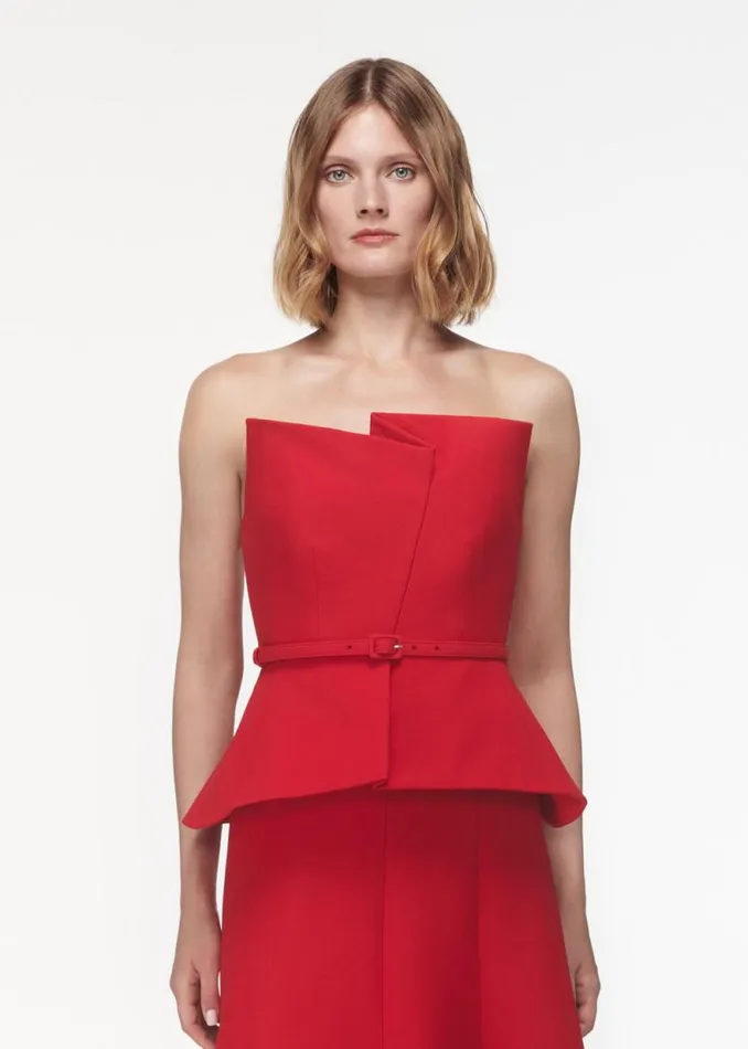 Women Dresses Roland Mouret Strapless Wool Silk Peplum Midi Dress