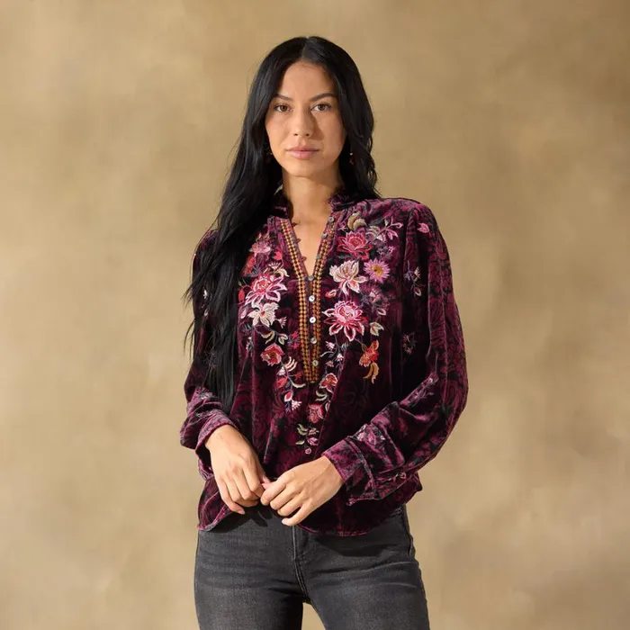 Women Elisabeth Velvet Top Plum Sundance Catalog Tops