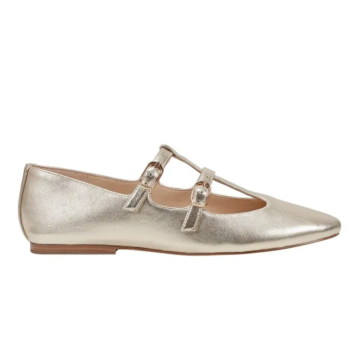 Women Evie Ballet Flat Gold Leather Marc Fisher Loafers and Flats
