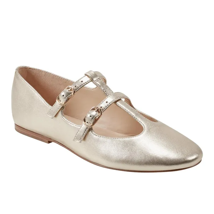 Women Evie Ballet Flat Gold Leather Marc Fisher Loafers and Flats