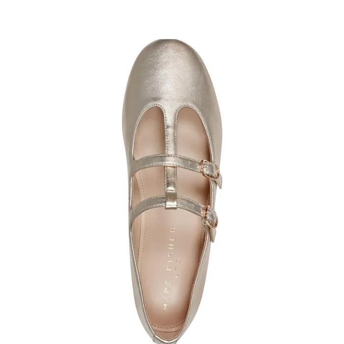 Women Evie Ballet Flat Gold Leather Marc Fisher Loafers and Flats