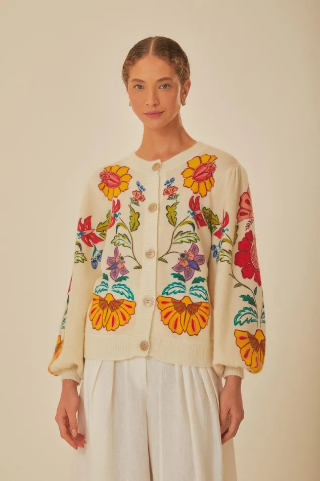 Women Floral Insects Knit Cardigan Floral Insects Offwhite FARM Rio Cardigans