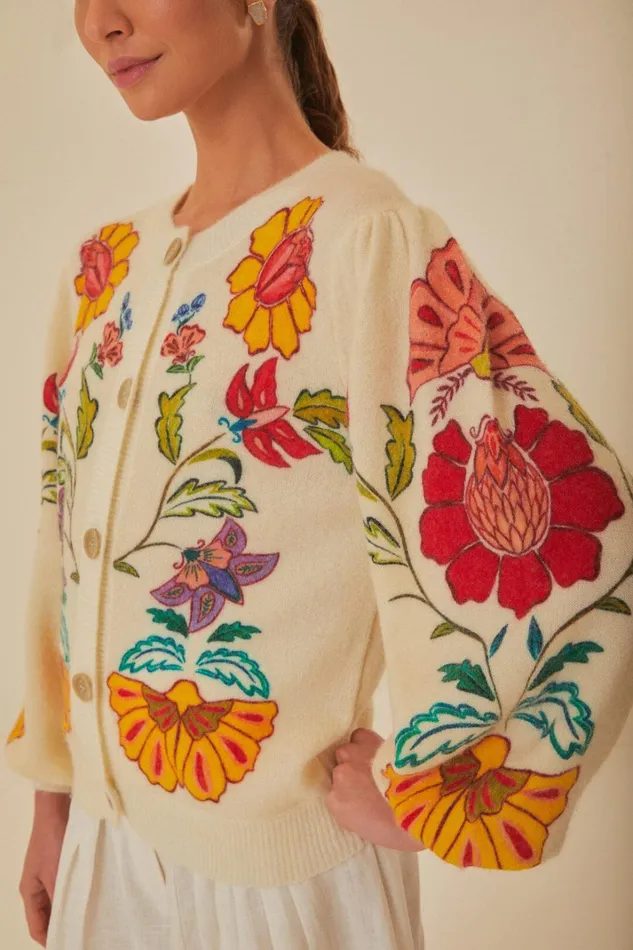 Women Floral Insects Knit Cardigan Floral Insects Offwhite FARM Rio Cardigans
