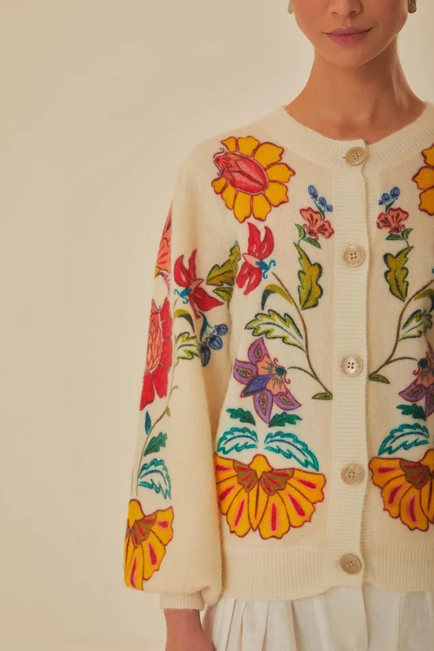 Women Floral Insects Knit Cardigan Floral Insects Offwhite FARM Rio Cardigans