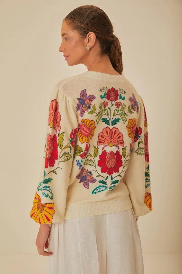 Women Floral Insects Knit Cardigan Floral Insects Offwhite FARM Rio Cardigans