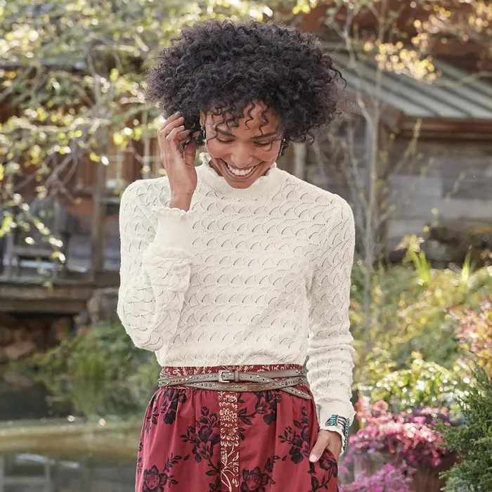 Women Frances Ruffle Turtleneck Cinnabar Sundance Catalog Sweaters