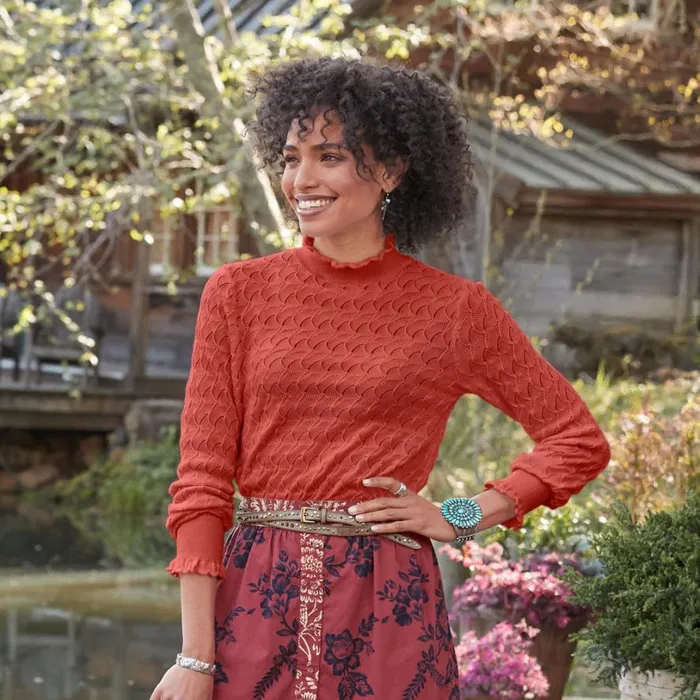 Women Frances Ruffle Turtleneck Cinnabar Sundance Catalog Sweaters Women Frances Ruffle Turtleneck Cinnabar Sundance Catalog Sweaters