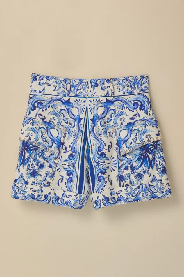 Women Garden Tiles Plaid Shorts Garden Tiles Plaid Offwhite FARM Rio Shorts