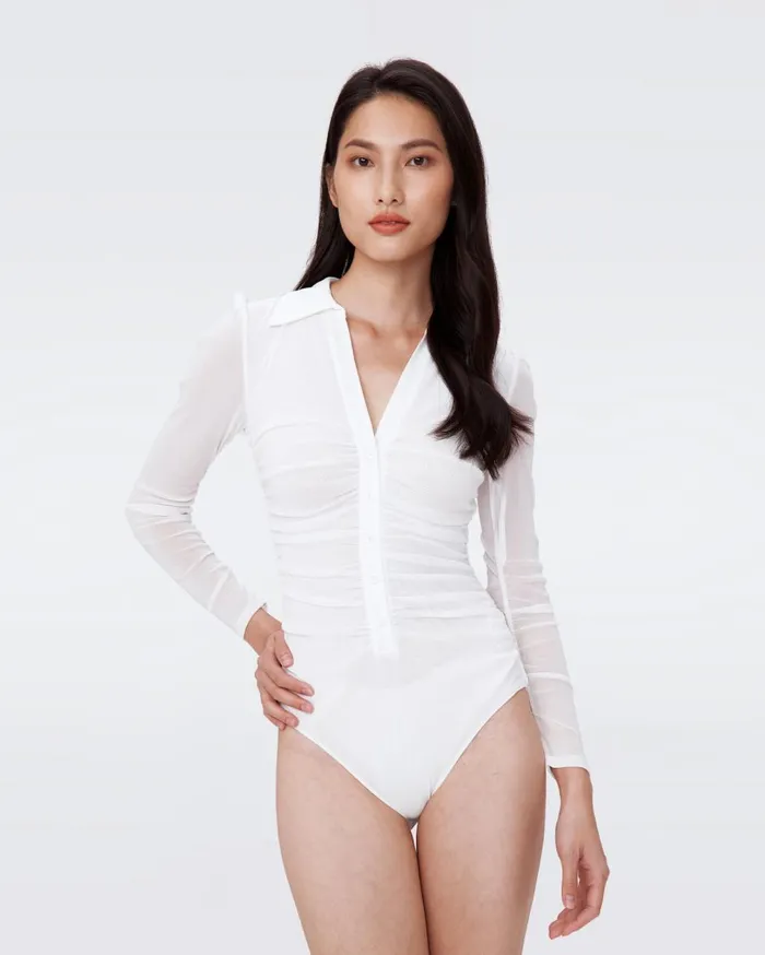 Women Giorgi Mesh Bodysuit Ivory DVF Tops