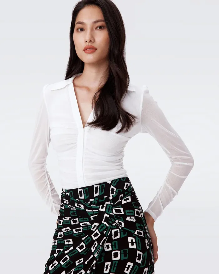 Women Giorgi Mesh Bodysuit Ivory DVF Tops