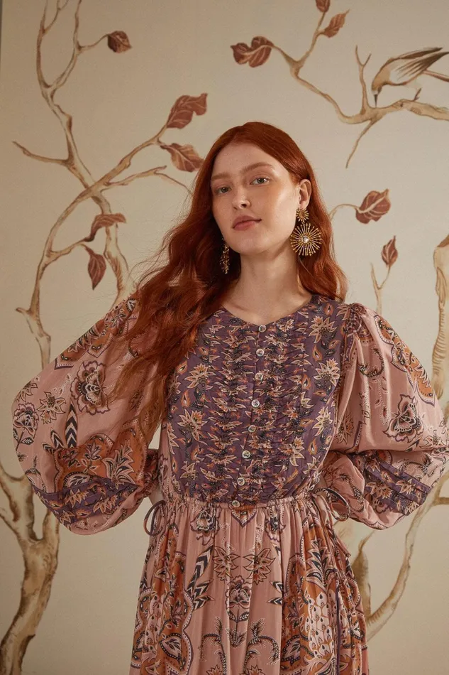 Women Glam Tapestry Burgundy Long Sleeve Maxi Dress Glam Tapestry Burgundy FARM Rio Maxi Dresses