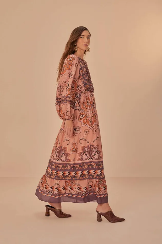 Women Glam Tapestry Burgundy Long Sleeve Maxi Dress Glam Tapestry Burgundy FARM Rio Maxi Dresses