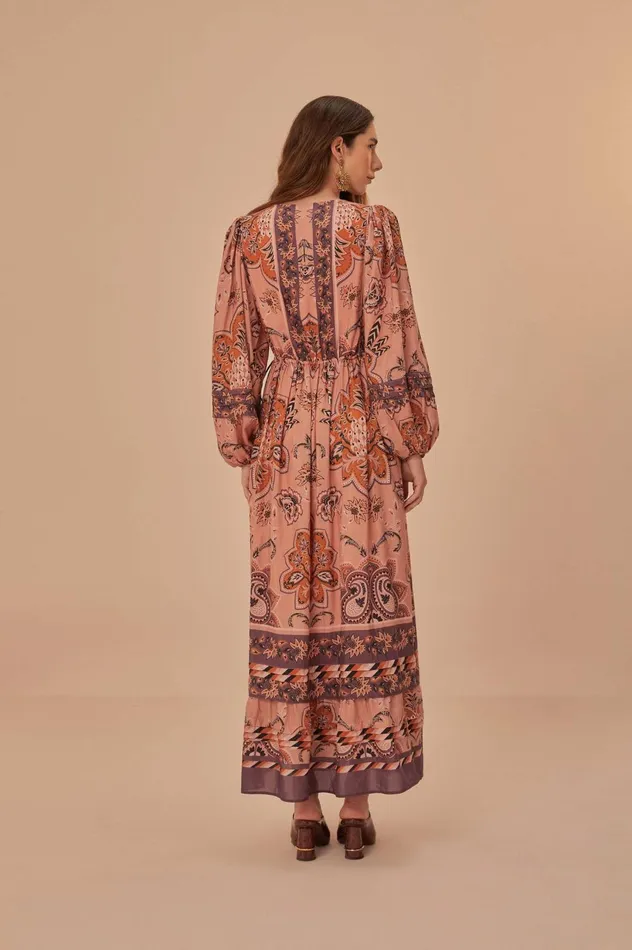 Women Glam Tapestry Burgundy Long Sleeve Maxi Dress Glam Tapestry Burgundy FARM Rio Maxi Dresses