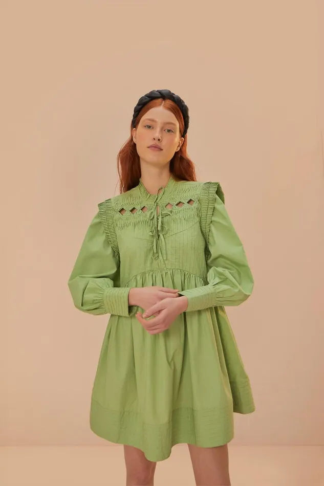 Women Green Open Yoke Mini Dress Green FARM Rio Mini Dresses