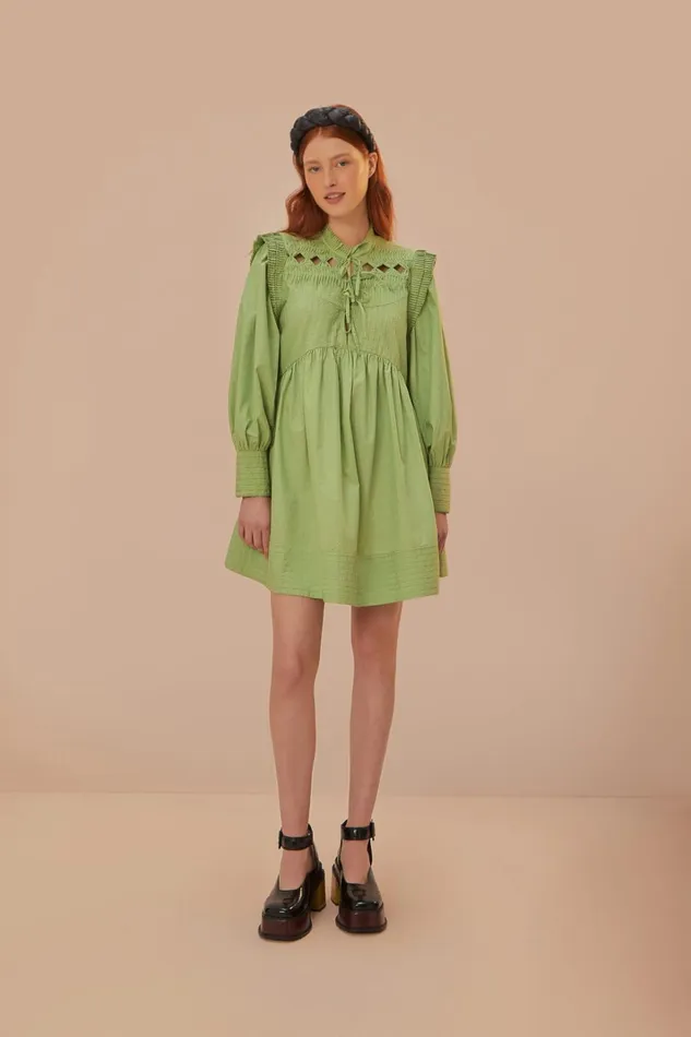 Women Green Open Yoke Mini Dress Green FARM Rio Mini Dresses