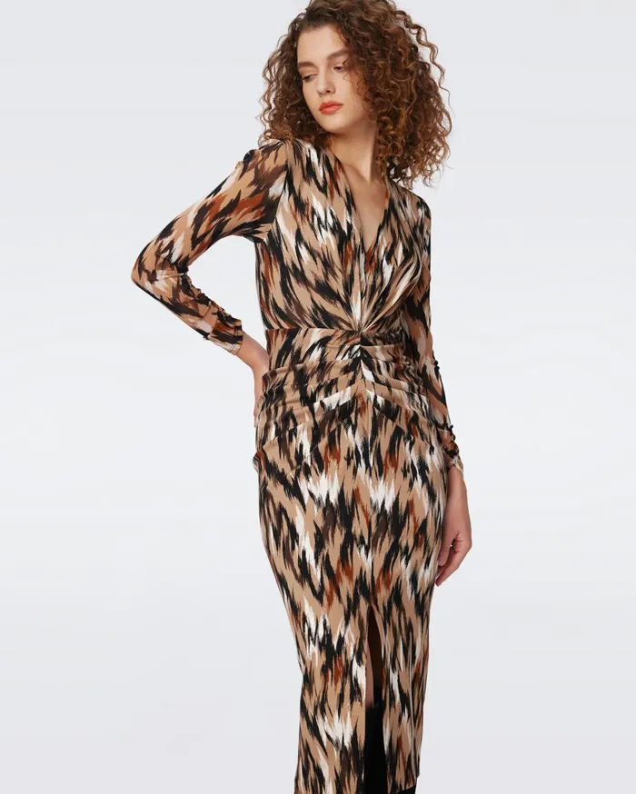 Women Hades Dress Flames Camel DVF Dresses
