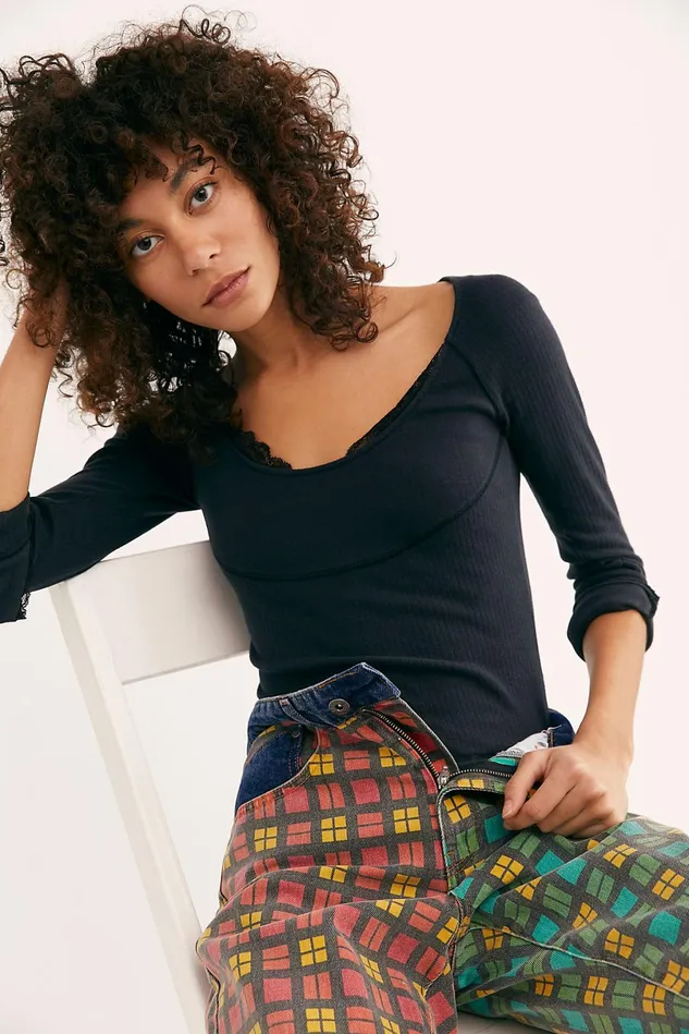 Women HighRise Jeans Free People The Ragged Priest Mix Check Mom Jeans Plaid