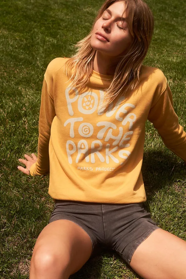 Women Hoodies Sweatshirts Free People Power To The Parks Pullover Dark Yellow