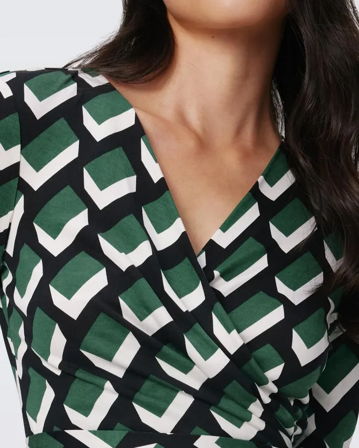 Women Jazmine Silk Jersey Wrap Dress Huge Blocks Green DVF Dresses