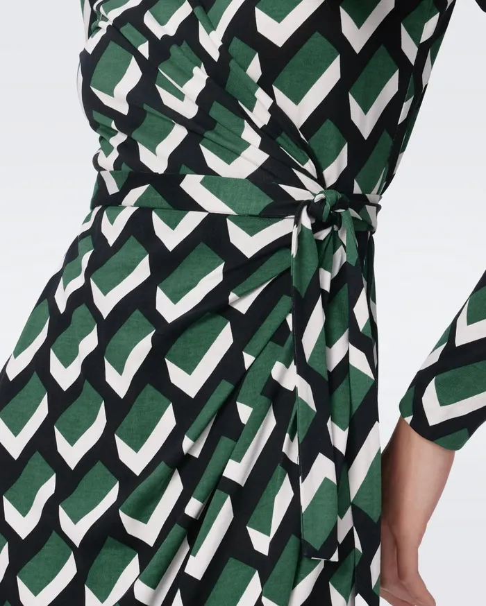 Women Jazmine Silk Jersey Wrap Dress Huge Blocks Green DVF Dresses