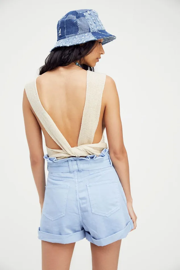 Women Jean Shorts Free People Nova Denim Paperbag Shorts Blue Hydrangea