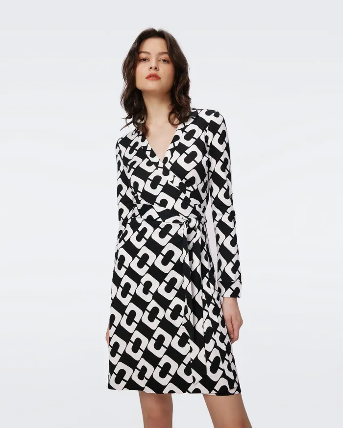 Women Jeanne Silk Jersey Wrap Dress Chain Link Giant DVF Dresses