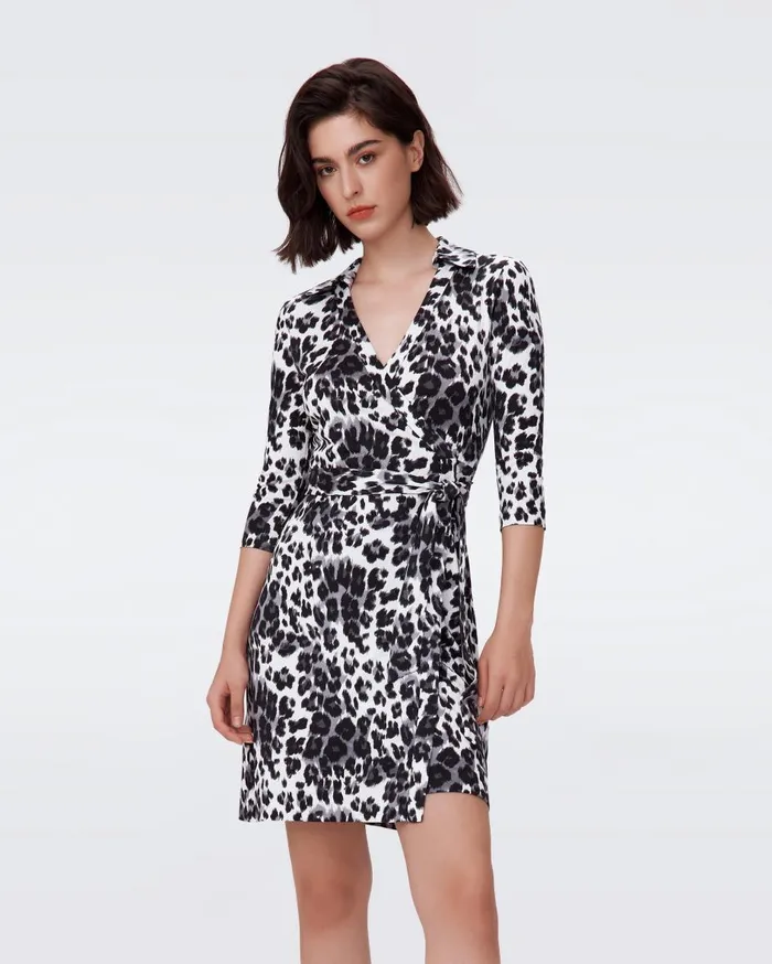 Women Jeanne Silk Jersey Wrap Dress Heritage Snow Cheetah DVF Dresses