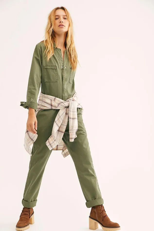 Women Jeans Free People Lee Union Coverall Vintage Olive