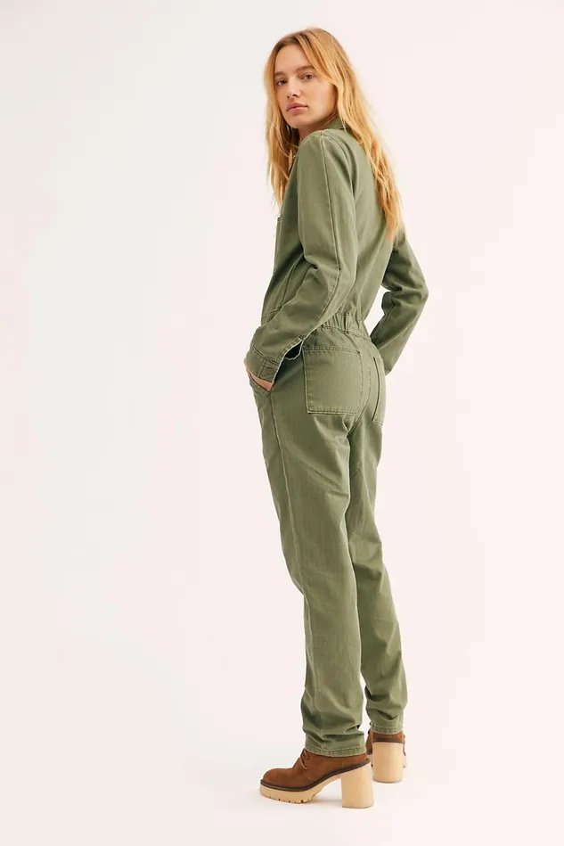 Women Jeans Free People Lee Union Coverall Vintage Olive