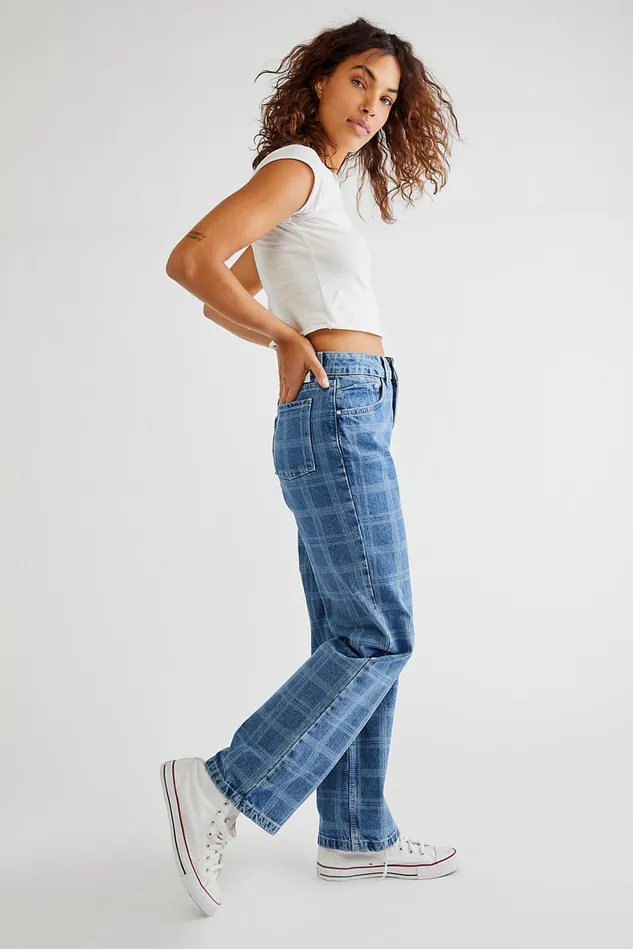 Women Jeans Free People Ragged Dad Jeans Laser Check