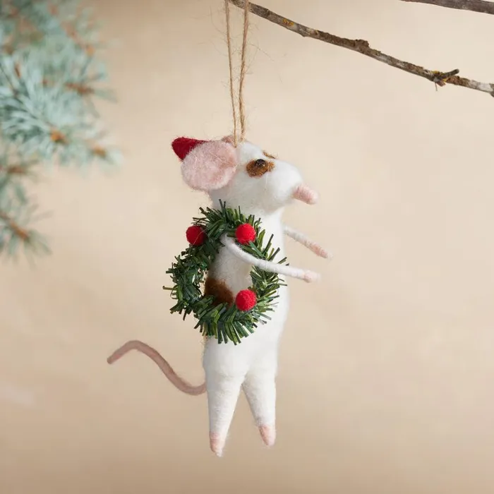 Women Joyous Mouse and Wreath Ornament Sundance Catalog Seasonal