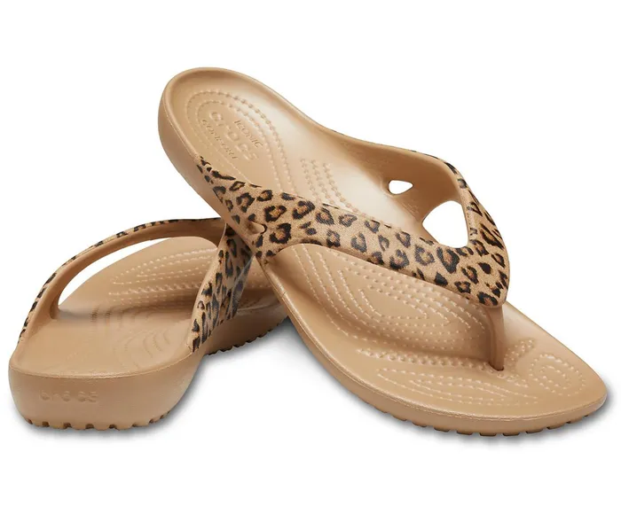 Women Kadee II Leopard Flip Leopard Gold Crocs Sandals