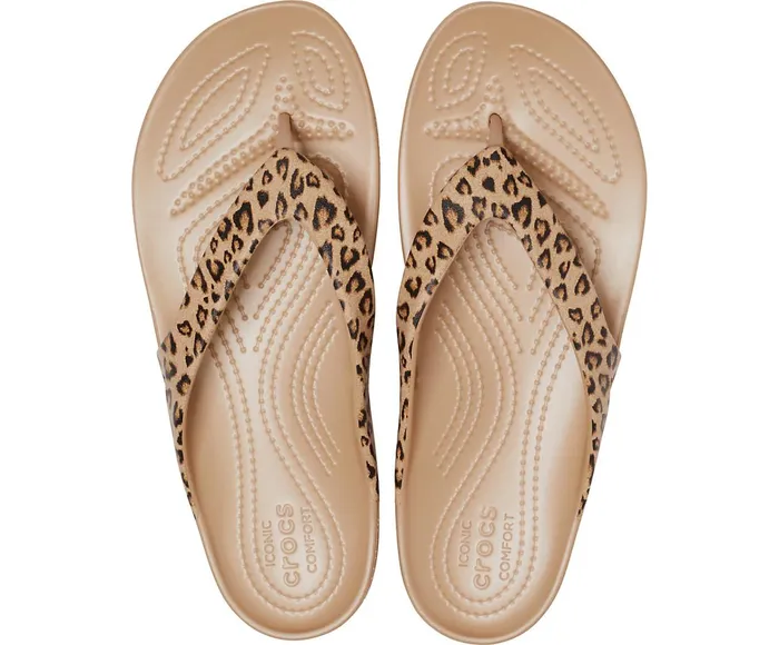 Women Kadee II Leopard Flip Leopard Gold Crocs Sandals