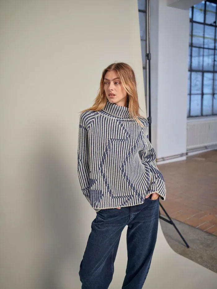 Women Knits MOS MOSH MMHelna Ikat Rollneck Knit Set Sail