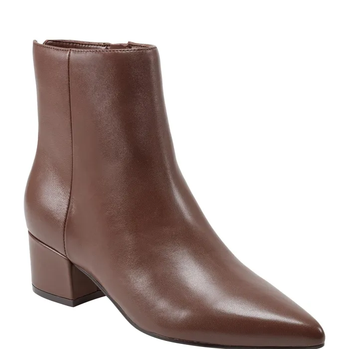 Women Leonna Ankle Bootie Dark Brown Leather Marc Fisher Booties
