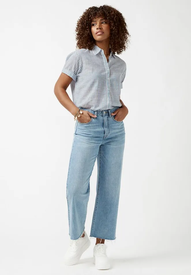 Women Leonora Striped Womens Blouse Blue Buffalo David Bitton Blouses