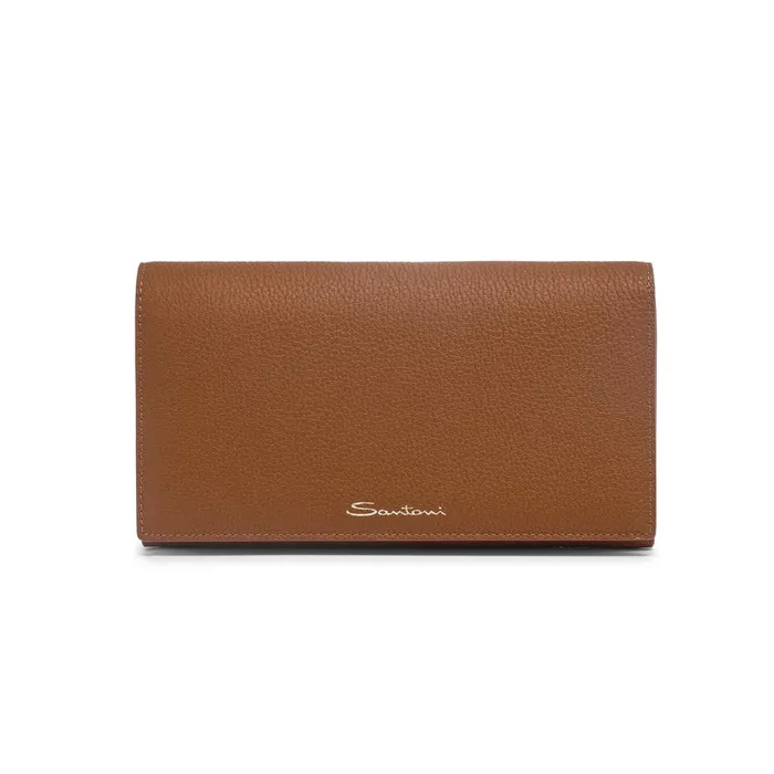 Women Light Brown Tumbled Leather Crossbody Bag Santoni Bags