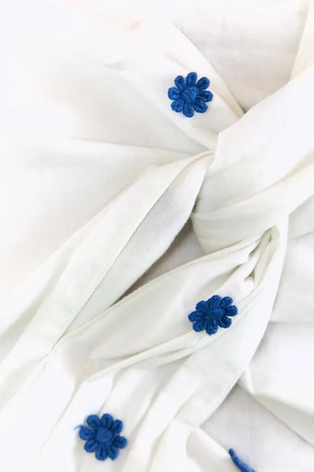 Women LONG SLEEVE CROP TOP Blue Flowers Print Offwhite FARM Rio Crop Tops