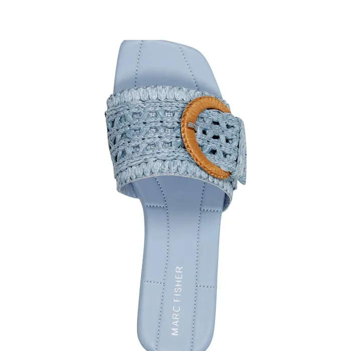 Women Loree Flat Slide Sandal Light Blue Marc Fisher Mules and Slides